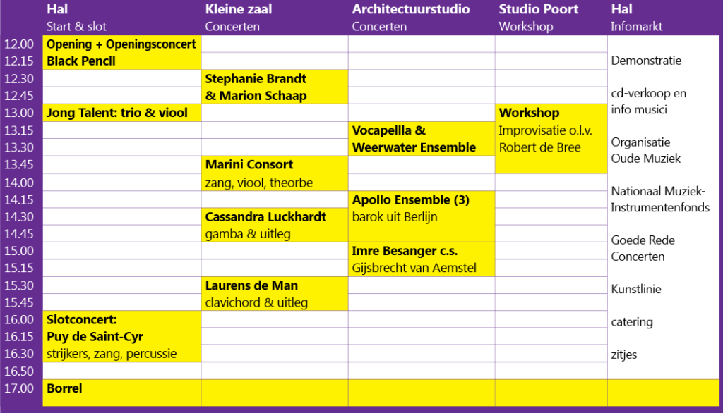 Dag van de Oude Muziek, programma